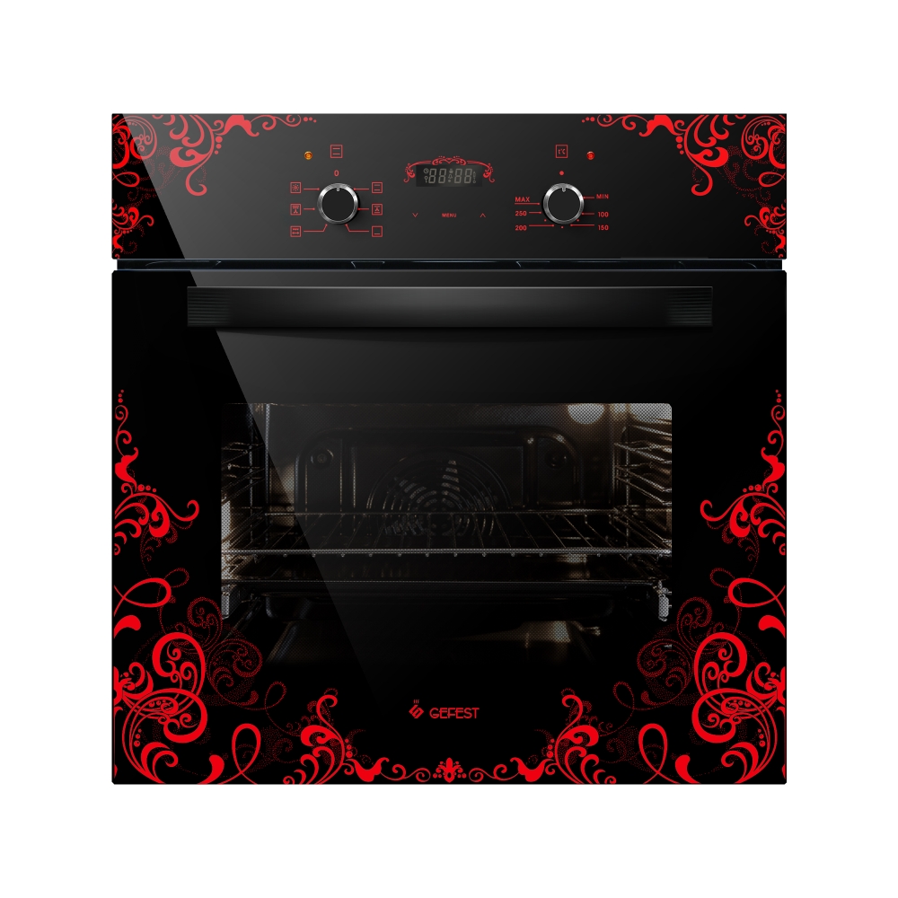 Шкаф духовой электрический Гефест ДА 622-02 К16 черный с красным рисунком